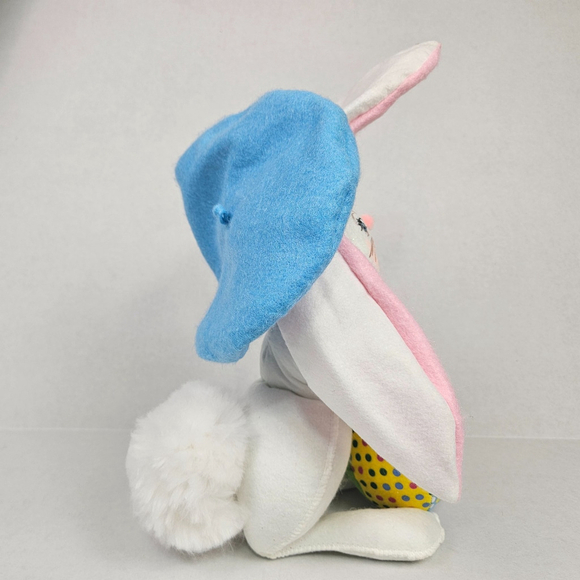 Annalee Artist Easter Bunny With Brush and Egg Blue Beret 2014 Whimsical Rabbit - Picture 4 of 15